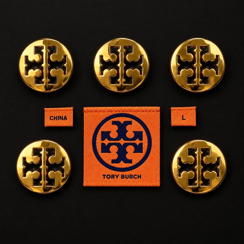Tory Burch Gold Metal Logo Replacement Buttons Set of 5 with Labels Size L